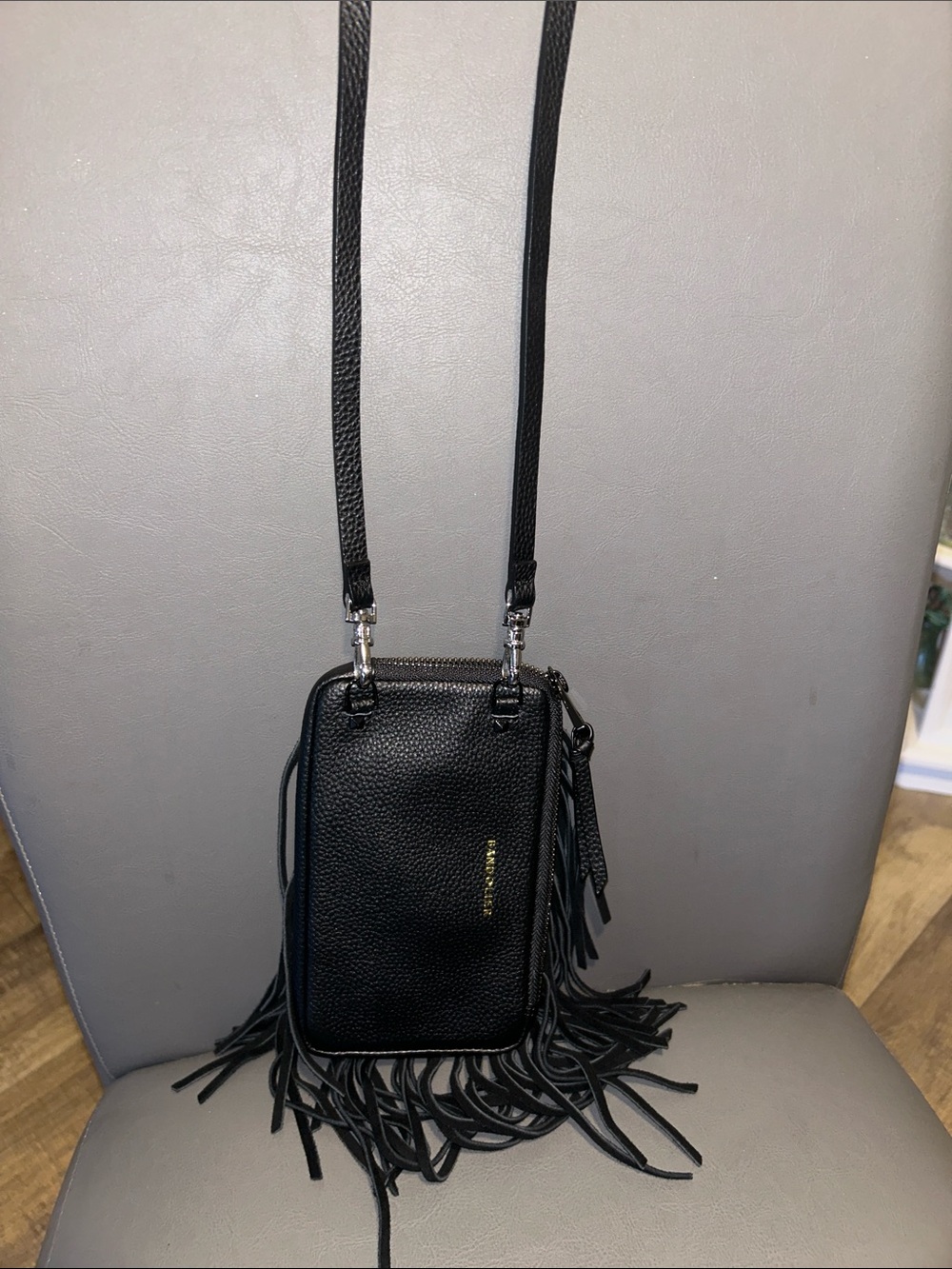 Bandolier Black Fringe Crossbody Phone Bag - Women